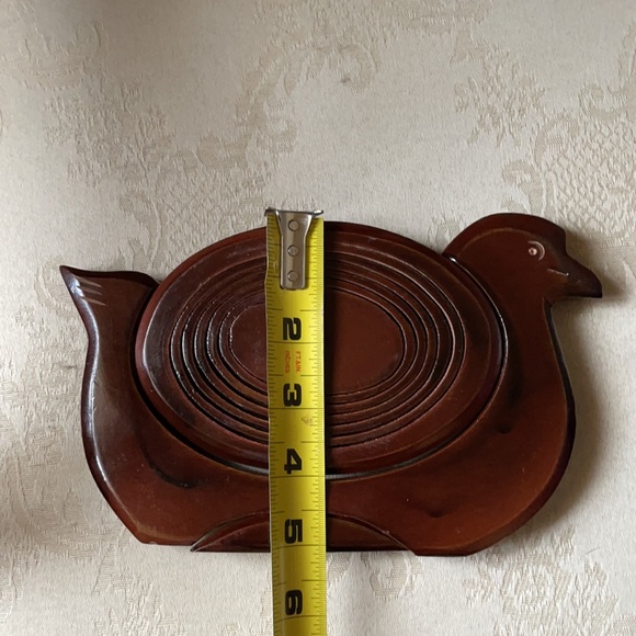 Vintage decorative wooden duck fruit basket, trivet, handmade, great details - Picture 10 of 11